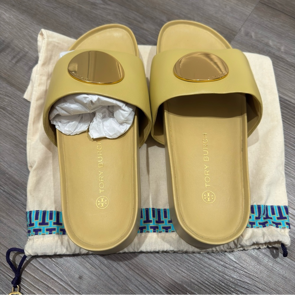 Tory Burch Patos Platform Sandal in Cornbread Yellow Leather Slides - Picture 13 of 13